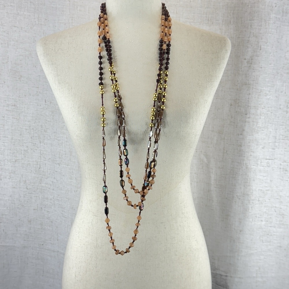 Unbranded Multi-Strand Beaded Necklace Womens OS Brown Gold Boho‎ Earthy Layered